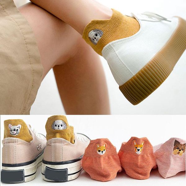 

socks & hosiery women cartoon 1 pair spring fashion cute ankle girls cotton dog color novelty lady, Black;white