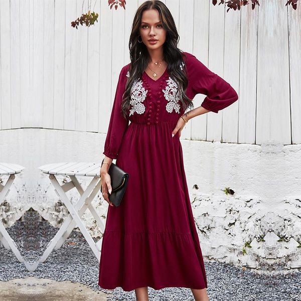 

casual dresses high waist v neck slim elegant lace long dress for women spring summer holiday, Black;gray