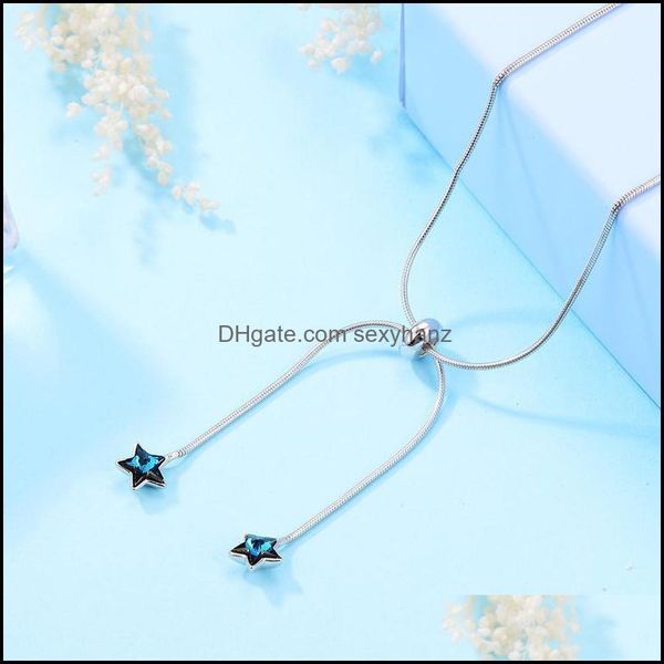 

& pendants jewelry shineland zircon blue star pendant necklaces women fashion aessories 925 sterling sier long necklace wedding party chains, Silver