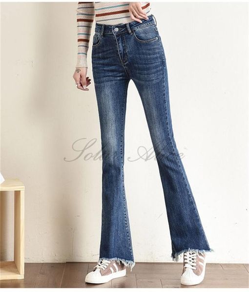 

women's jeans 2021 spring and autumn micro-flare all-match slim straight trousers, Blue