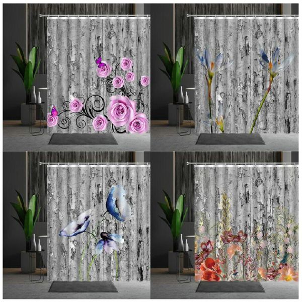 

shower curtains old fashioned wood grain flowers bathtub decoration bathroom screen multiple size bath curtain with hooks
