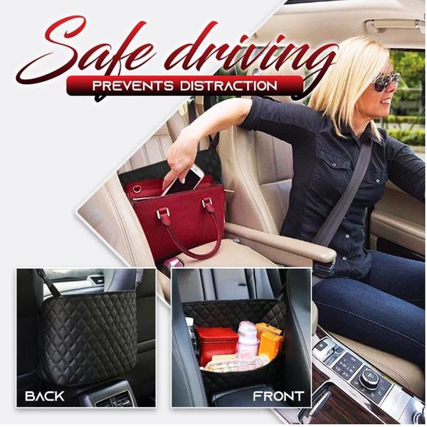 

car organizer upgrade style net pocket handbag holder between seat storage black