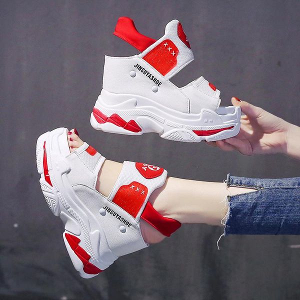 

dress shoes 2021 summer women chunky sandals fashion open toe wedges casual high heels platform 11.5cm height increasing ladies, Black