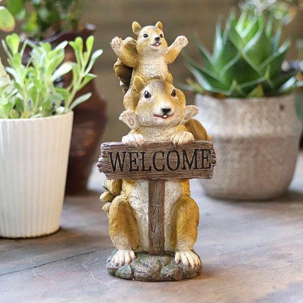 

garden decorations squirrel welcome sign greetings statue cute art sculpture outdoor animal model ornament yard figurines