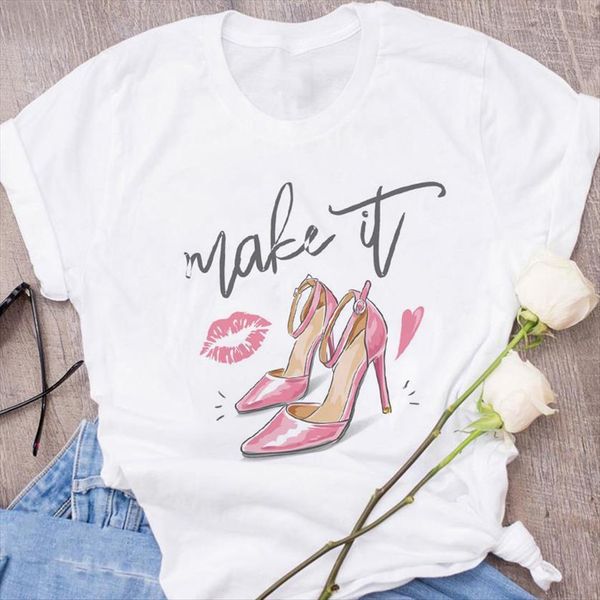 

make it high women t shirts heels print harajuku white short sleeve blouses female graphic fashion tee clothes