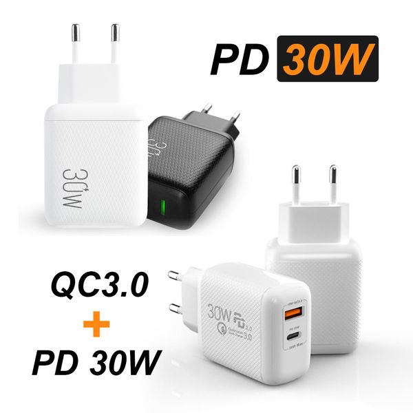 Caricabatterie USB PD da 30 W Carica rapida Tipo C Ricarica rapida per iPhone 12 11 Pro Max Caricabatterie EU US Plug con QC 4.0 3.0