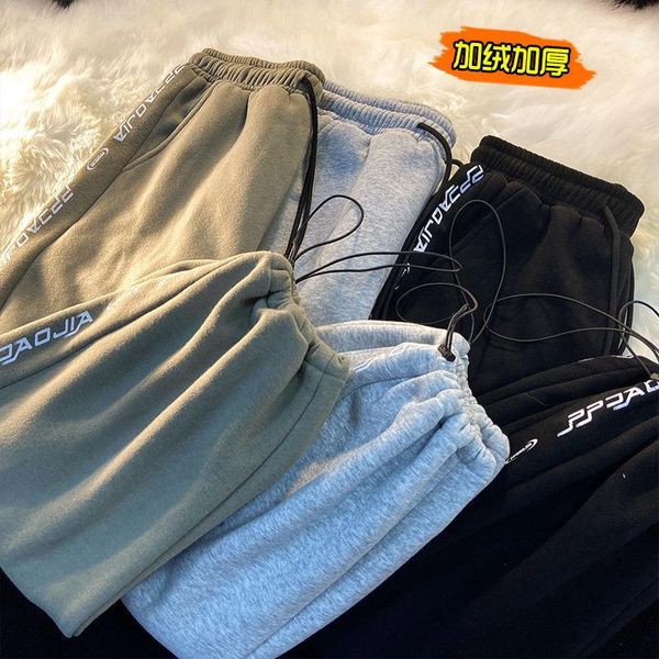 

men's pants pr fleece sport men letter printed thicken sweatpants 2021 winter fashion oversize male trouser black harajuku man