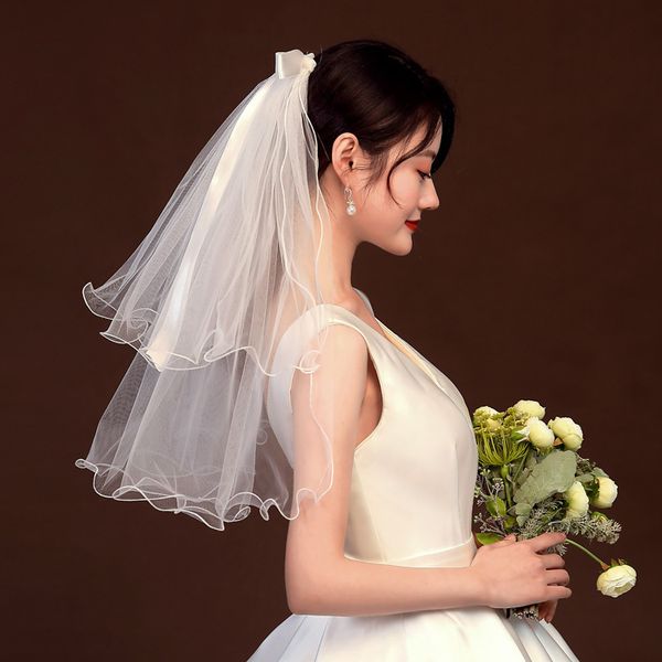 

double layer women tulle short wedding veil with comb flower solid bridal veil, Black