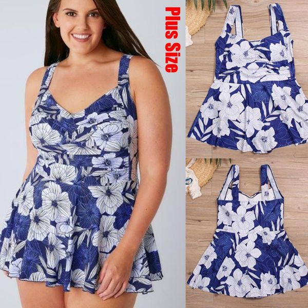 

one-piece suits 2022 plus size 5xl swimsuit women print push up bathing suit tankini tummy control skirt summer wear