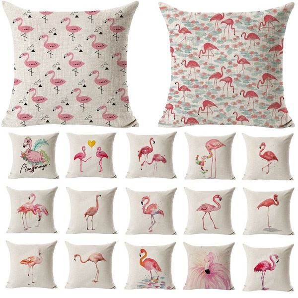 

flamingo pattern cotton linen throw pillow cushion cover seat car home decoration sofa decor decorative pillowcase 40493