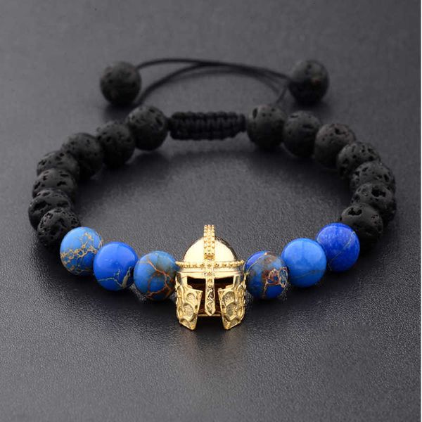 

weihang hand string agate volcanic stone beads spartan warrior helmet rope yoga energy bracelet, Golden;silver