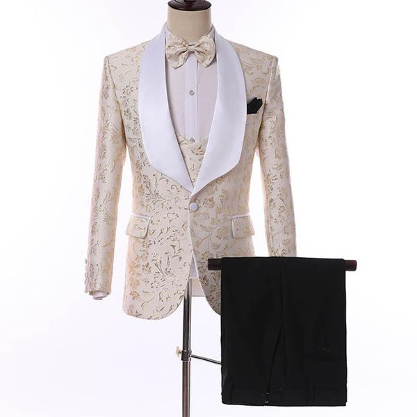 

korean style men embroidery blazer suit slim fit wedding groom tuxedo men custom blazer terno masuclino 3 piece, White;black
