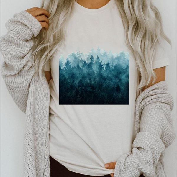 

women graphic clothing forest cute casual 90s spring summer printing lady clothes clothing tees print female tshirt t-shirt, White