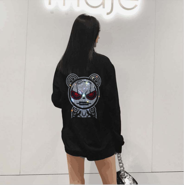 

women's hoodies & sweatshirts womens rhinestones long sleeve pullover hoodie sweatshirt oversized, Black