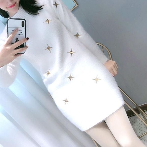 

casual dresses women 2021 autumn winter knit sweater pullover fashion imitation mink cashmere mini dress long sleeve vestidos s954, Black;gray