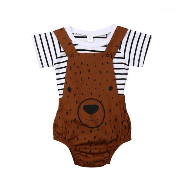 

clothing sets baby & children's 2pcs born boy girl cute bear clothes stripe t-shirt+bib pant outfits set1, White