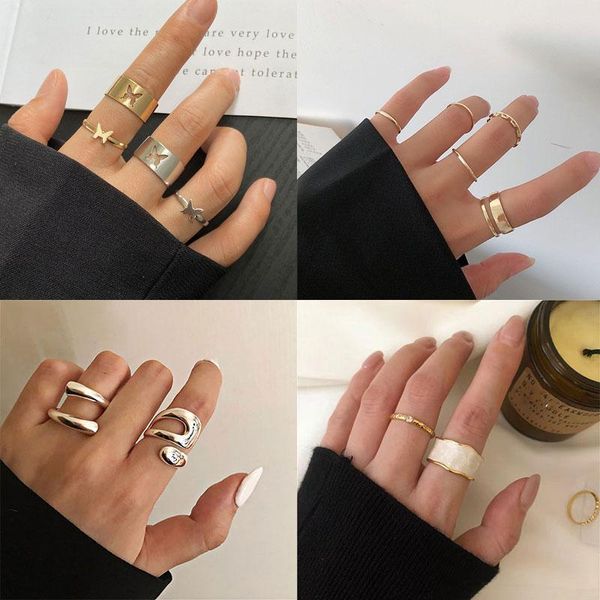 

cluster rings 6pcs/set fashion simple design vintage silver color joint sets for women jewelry korean version anillos, Golden;silver