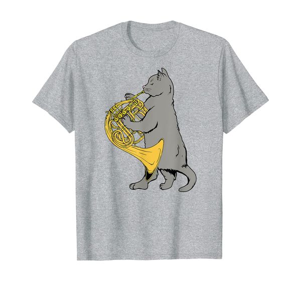 

cat playing french horn t-shirt cool musician orchestra, White;black