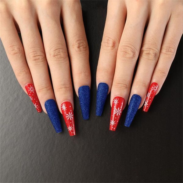 

false nails press on for christmas xl length coffin long sm14211011, Red;gold