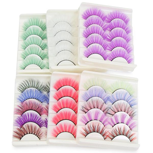

false eyelashes 5 pairs 2021 est 3d colorful mink lashes handmade natural long thick fluffy extension cosplay party makeup tools