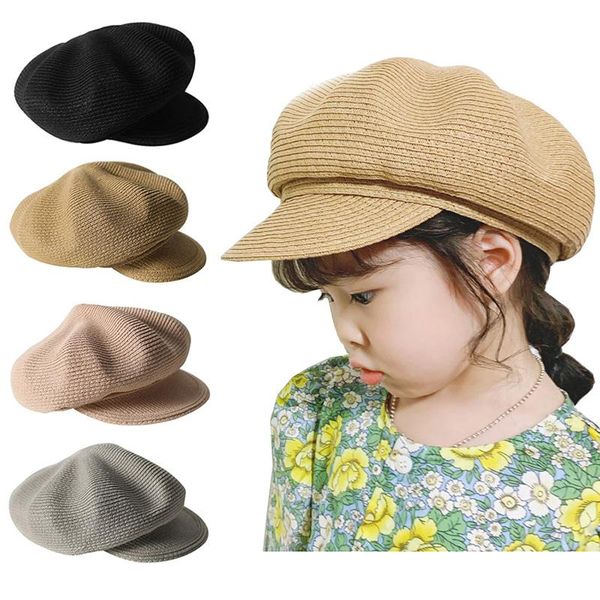 

2021 new summer baby hat fashion solid color straw kids beret cap for girls travel beach sun hat baby accessories 1 pc, Yellow