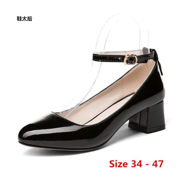 

dress shoes office pumps square mid high heels woman casual slip on women small big size 34 - 47, Black