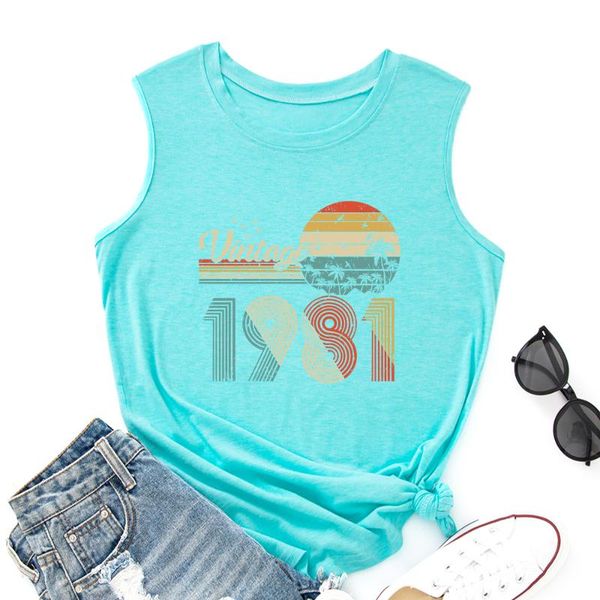 

women's tanks & camis vintage 1981 shirt 40th tank women vest summer sleeveless t-shirts casual tee shirts clothes, White