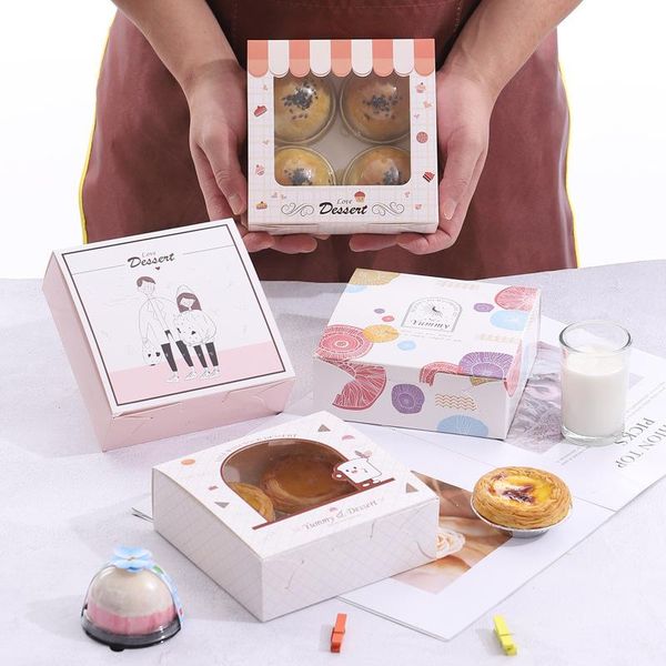 

gift wrap 5/10/20pcs kraft paper cake box for bakery wedding party dessert supply transparent window print egg tart cookie packaging boxes
