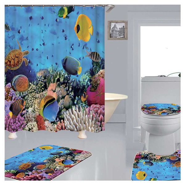 

sea view creative digital printing bath curtain waterproof mould proof bathroom curtain multi pattern optional