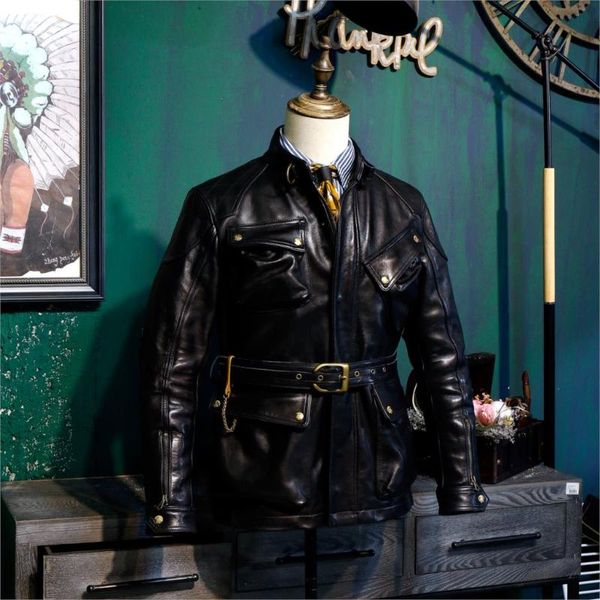 

men's leather & faux ambition comeamerican retro thedi tweed jacket batiks cowhide troupe, locomotive coat, Black