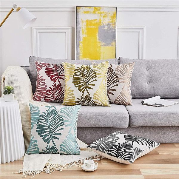 

pillow case 1pcs nordic plant pattern 45x45cm linen green leaves throw cushion cover modern car sofa home decorative pillowcase