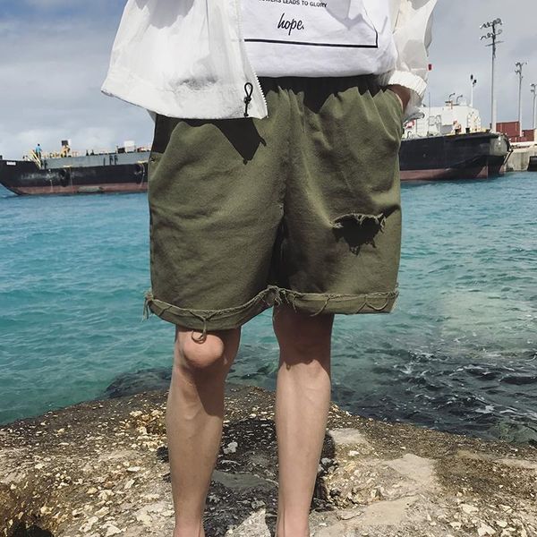 

men's shorts 2021 boyfriend summer wind korean streetwear style washed holes oversize casual, White;black