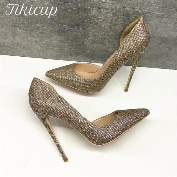 

dress shoes tikicup women glitter d'orsay pointed toe high heels fashion stiletto pumps chic ladies wedding 10cm 12cm plus size 33-45, Black