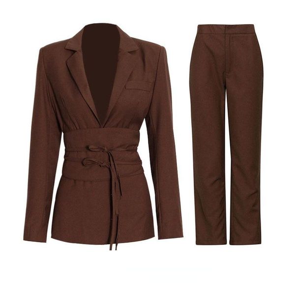 

women's two piece pants women blazer and guard sets pieces ol single breasted jacket formal brown suit pleated trousers spring autumn w, White