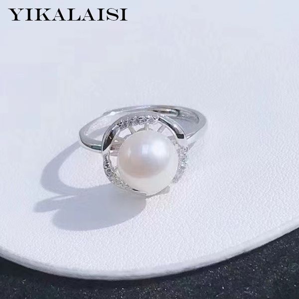 

yikalaisi 925 sterling silver jewelry for women 9-10mm oblate natural freshwater pearl rings 2021 fine wholes, Slivery;golden