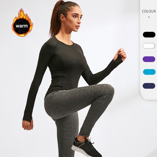 

fleece lined yoga shirts female sports blouses fitness t-shirt gym clothing tights rashguard thermal underwear camisole, White;red