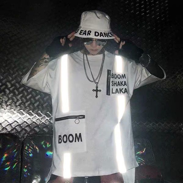 

men's t-shirts 2021 cotton short-sleeved loose t-shirt korean style student reflective summer hip-hop bf lover suit five-point sleeve s, White;black