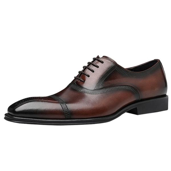 

dress shoes mens leather square toe lace-up british vintage brogue carved oxford shoe, Black