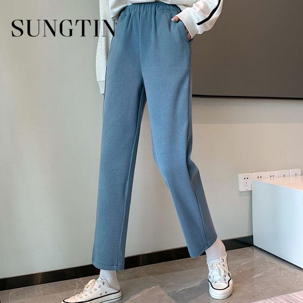 

women's pants & capris sungtin korean corduroy women casual high waist wide leg loose elastic straight trousers chic spring 5 colors, Black;white