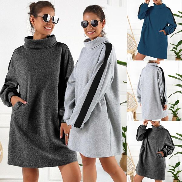 

women's hoodies & sweatshirts 2021 autumn winter high collar long sweatshirt dress womens pullover clothes, Black