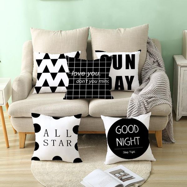 

cushion/decorative pillow home decor black white cushion cover decorative polyester sofa car seat alphabet letter throw case for bed 45x45cm