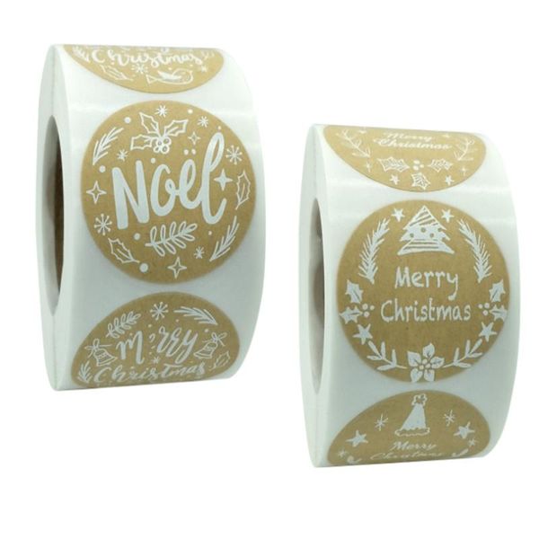 Embrulho de presente 500pcs roll 38mm adesivo de natal redondo kraft papel branco font férias rótulo de decoração halloween