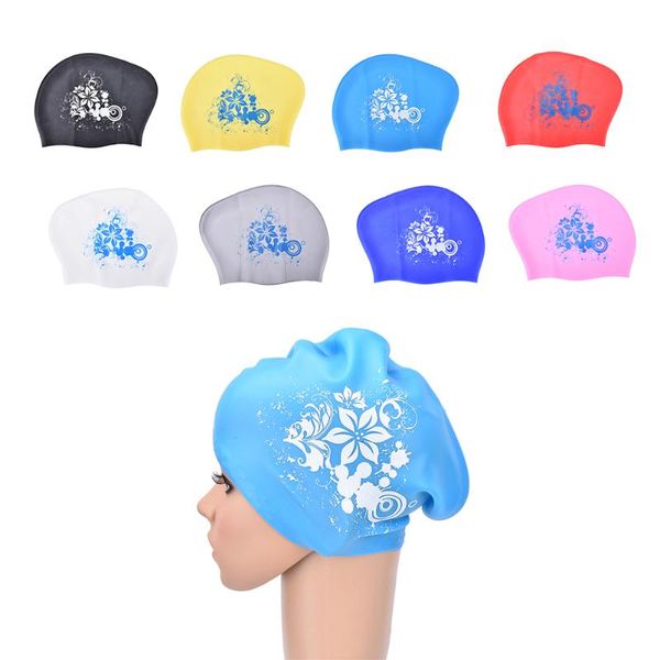 

silicone swimming cap for long hair women's waterproof swim caps ladies diving hood hat for kids garras casquette 19*24cm