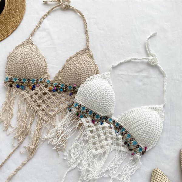 

beach bikini femme pad women tank camisole bead work, White