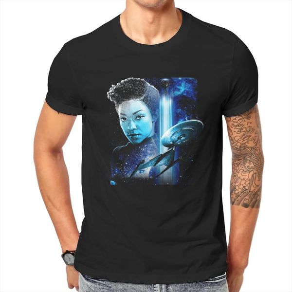 

men's t-shirts men and the stars discovery burnham space collage picard kirk tv vintage shirt, White;black