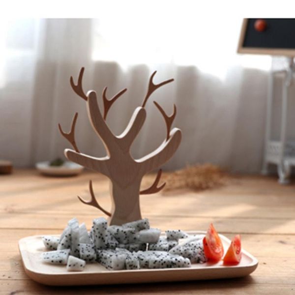 

kitchen storage & organization detachable fruit plate fork set tray jewelry display stand decorated wooden tree