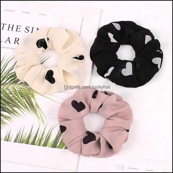 Bänder Schmuck Schmuckchiffon Scrunchies Frauen Herz Scrunchy Gummiband Mädchen Accessoires Niedlicher Pferdeschwanzhalter Gummi-Haargummis Drop Deliver