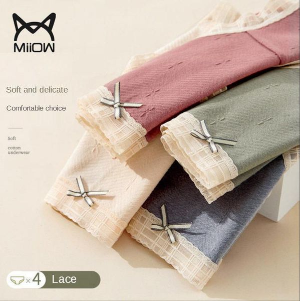 

women's panties miiow underwear pure cotton antibacterial crotch lace middle waist breathable briefs, Black;pink