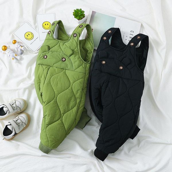 

jumpsuits children's down overalls cotton trousers winter clothes baby suspenders pants plus thickening casual, Blue