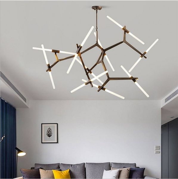 Lampadario a LED in metallo a spina di pesce nordica Lampada a sospensione a soffitto G4 dorata nera per sala da pranzo Soggiorno Camera da letto